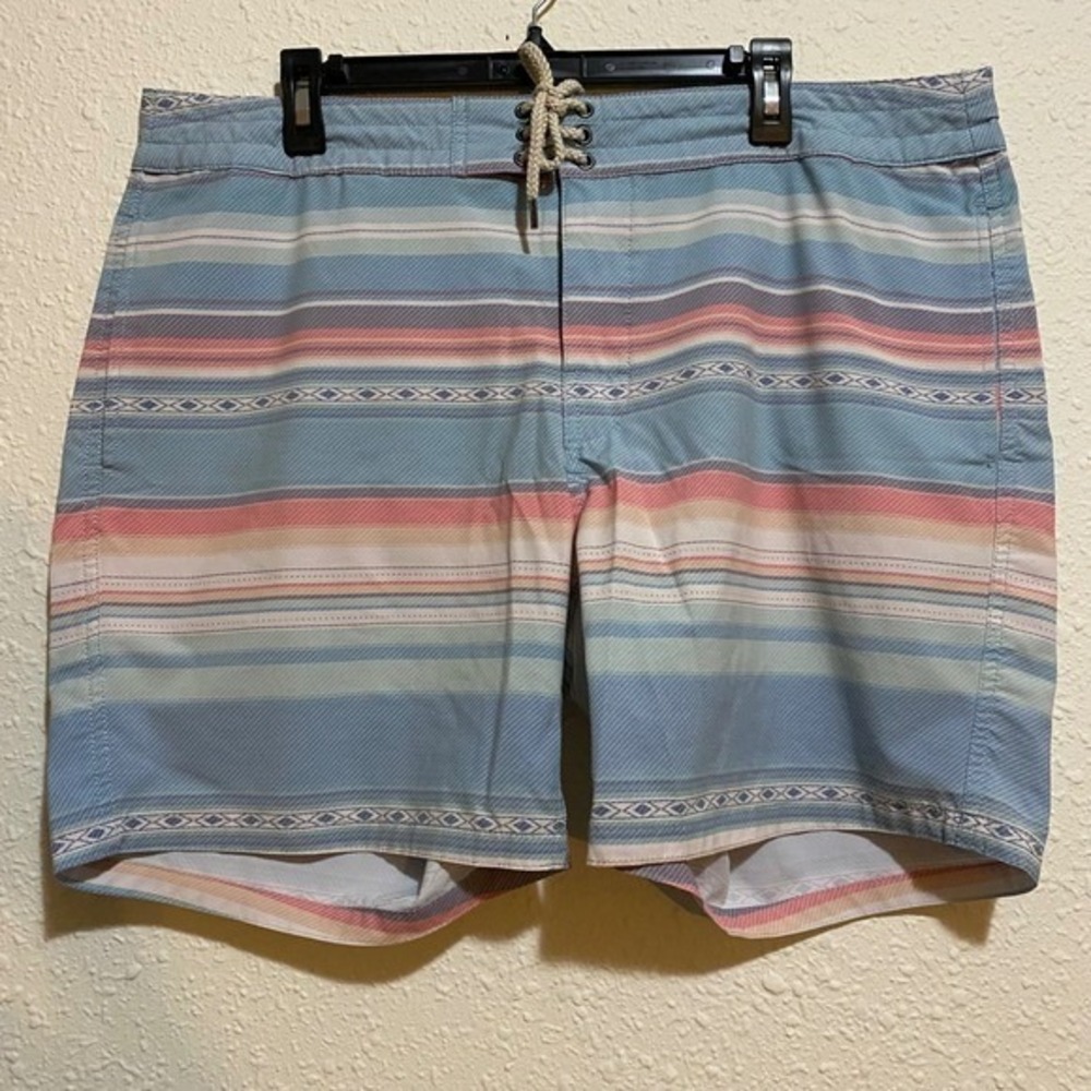 Faherty men's 38 Beach House‎ Collection Striped Swim Trunks Surf Shorts blue
